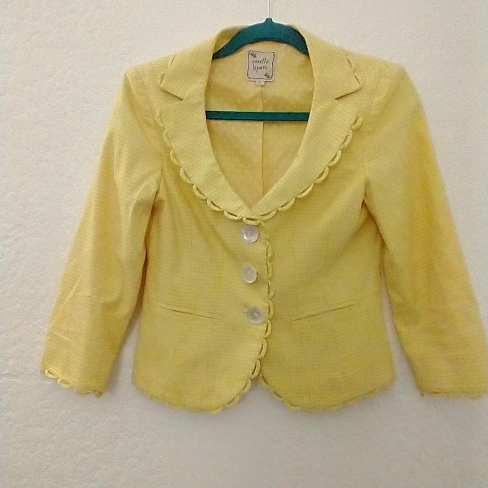 nanette lepore yellow gingham scalloped blazer